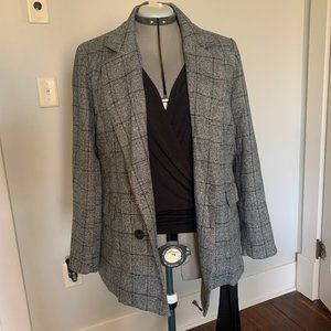 Ebossy Notch Label 2 Button Boyfriend Blazer Suit Houndstooth Plaid Jacket Sz L